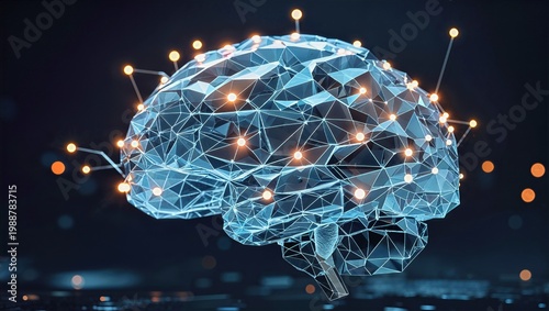 Futuristic Concept of Human Brain with Neural Connections and Data Flow Visualized in 3D
