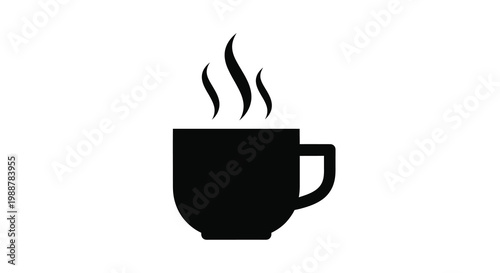 Simple black silhouette of a steaming hot cup of coffee or tea