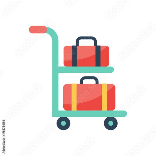 Travel Luggage on Airport Cart Flat Design Icon