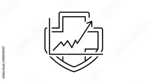 Healthcare growth chart inside shield icon, medical insurance and finance concept