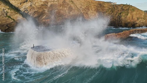 Seascape at storm from a drone, Portreath, Redruth, Cornwall