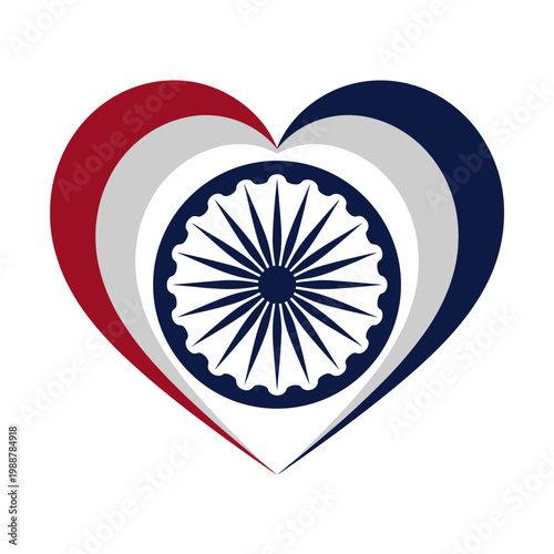 Tricolor heart shape with Ashoka Chakra symbol