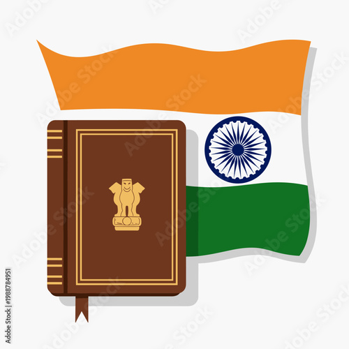 Indian Constitution book with national flag and emblem