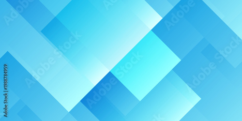 Abstract blue geometric background with overlapping transparent squares and diagonal light rays for corporate tech design