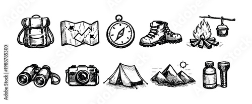 Adventure, camping filled icon set. Outdoor, hiking and nature icons collection".
