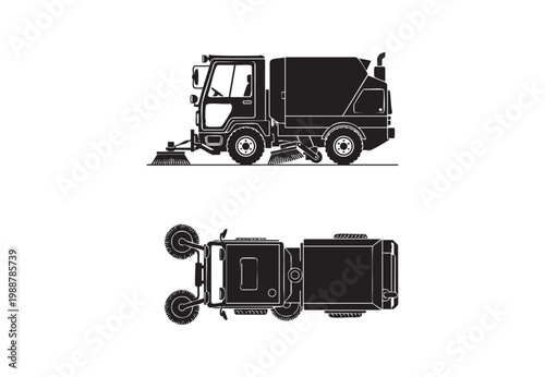 Municipal Road Sweeper Vector Set – Compact Industrial Machine Silhouettes