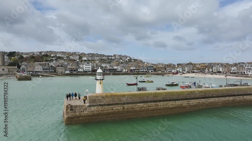 St Ives Harbour and Beach from a drone, Cornwall, England