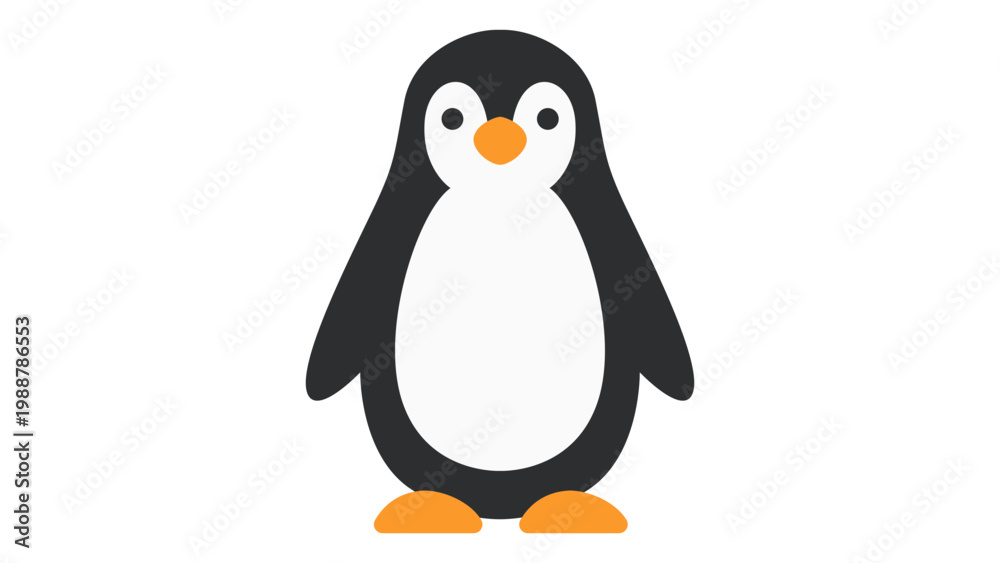 Fototapeta premium Cute Penguin Vector Icon Illustration: A modern flat design of an upright flightless aquatic bird isolated on white. High-quality scalable graphic perfect for nature, wildlife, and animal themes.