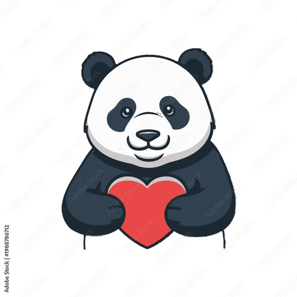 Fototapeta premium Cute cartoon panda holding heart.