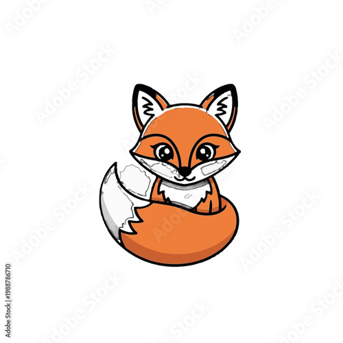 Cute cartoon orange fox character.