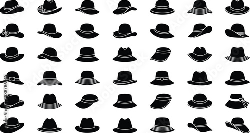 Variety of women hats sun hat fedora cloche cap and visor styles for fashion and summer accessory collection
