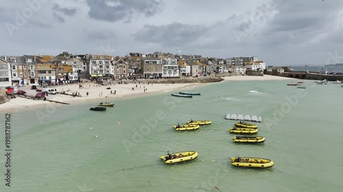 St Ives Harbour and Beach from a drone, Cornwall, England