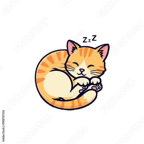 Sleeping Orange Tabby Cartoon Cat.