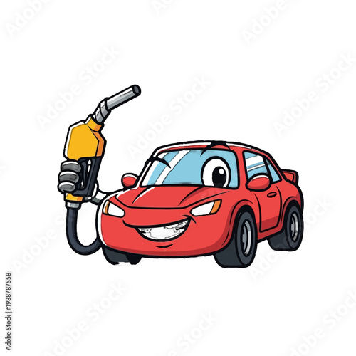 Smiling cartoon car with gas pump.