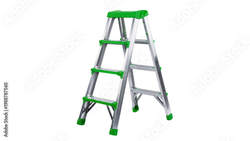 Canvastavla Silver aluminum stepladder with green accents, isolated on transparent backgroun