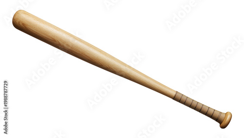 Fotografie Natural wood baseball bat with textured grip, isolated on transparent background