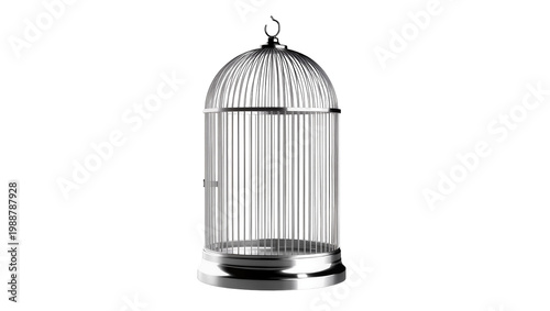 Fotografía Ornate silver birdcage with domed top and latch, isolated on transparent backgro