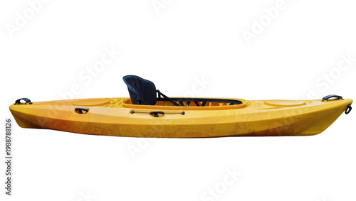 Canvas Print Yellow recreational kayak with black seat, isolated on transparent background