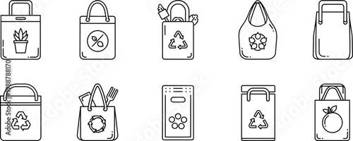 A collection of eco-friendly icons promoting sustainable living and recycling practices