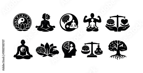 Mind-body balance icons representing mental and physical wellness and harmony