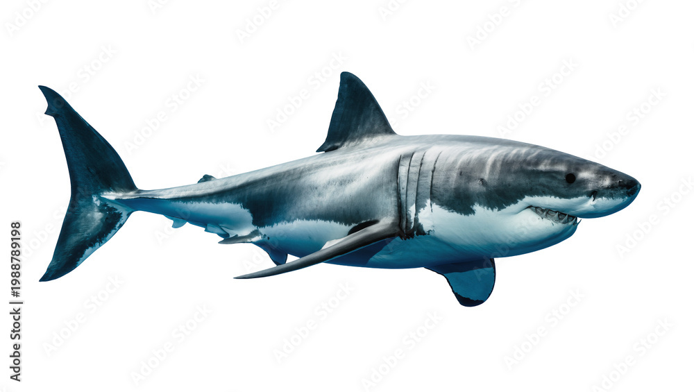 Fototapeta premium Great white shark with sharp teeth, isolated on transparent background