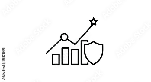 Business Growth Security: Bar Chart, Shield Icon, Upward Trend Line, Star