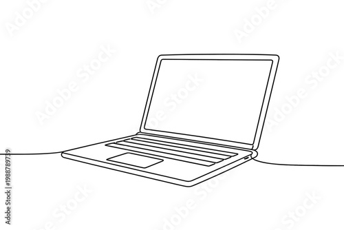 Continuous Line Drawing of a Laptop Computer, Minimalist Line Art Vector Illustration of a Portable Notebook Device for Business, Technology, and Office Work Concepts, Simple Flat Design