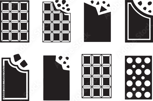 Bitten chocolate bars icons collection featuring different flavors textures and packaging styles set