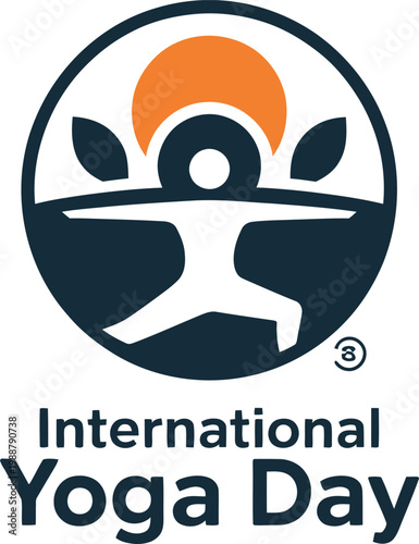 International Yoga Day logo with abstract figure and sun Keywords: yoga, international yoga day