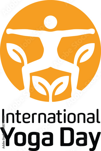 International Yoga Day logo with white figure and leaves Keywords: yoga, international yoga day