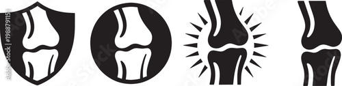 Knee joint icons bone pain injury protection health medical human body vector set