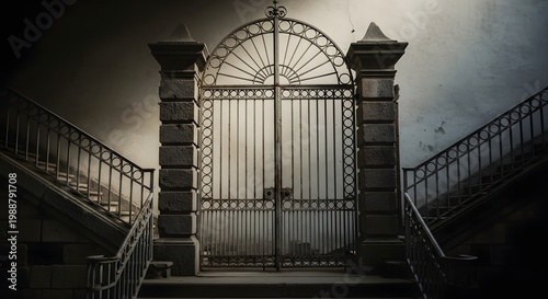 Ornate iron gate at entrance to a historic estate or cemetery