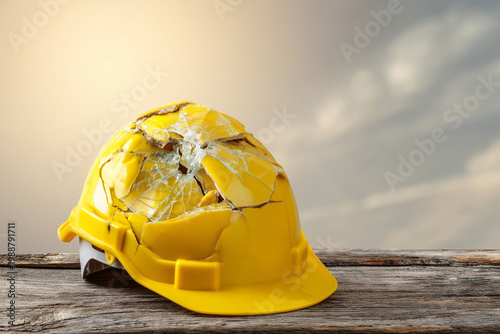 Broken helmet shows job dangers and the need for safety gear