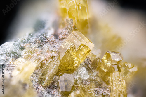 Diopside crystals. Specimen from Antronapiana, ossola, Piedmont, Italy. Micro photography extreme close-up. microscope mineral crystal photography for Scientific use.