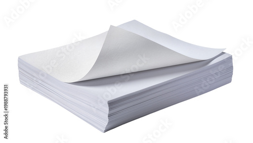 Foto Stack of white paper sheets one sheet peeling back, isolated on transparent back