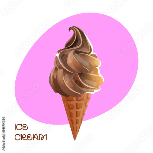Chocolate ice cream cone illustration, sweet dessert