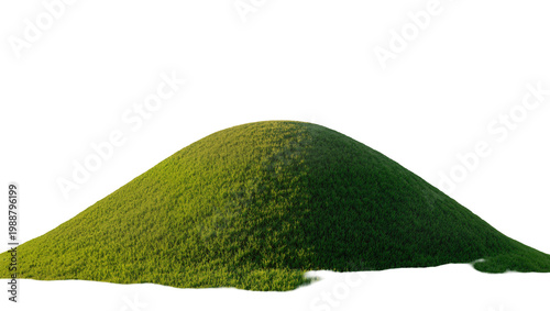 Fotografía Lush green grassy hill with soft shadows, isolated on transparent background