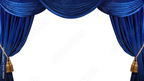 Foto Rich blue velvet curtains with gold tassels draped elegantly, isolated on transp