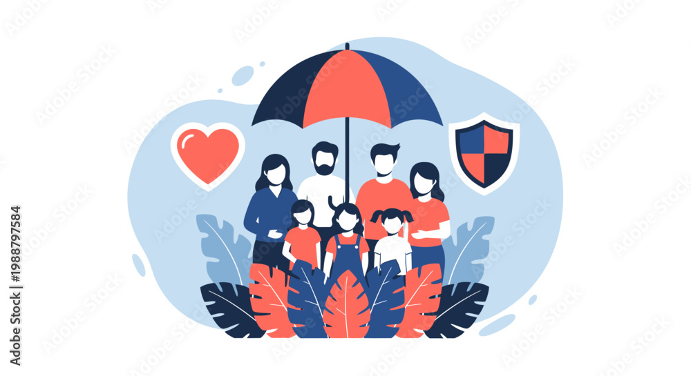 Fototapeta premium Family Protected Under Umbrella Symbolizing Insurance Security.
