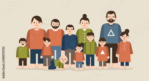 Diverse Family Group Portrait Illustration.