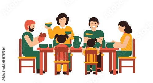 Family enjoying a meal together at a dining table.