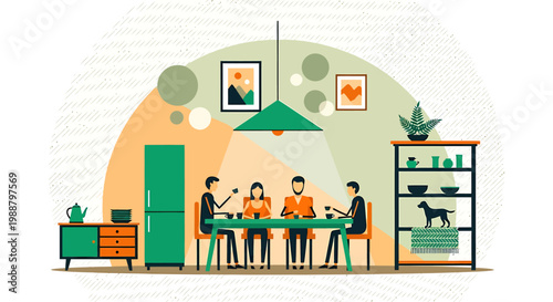 Family enjoying a meal together at the dining table.