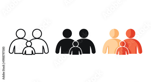 Family Icon Set Showing Different Styles.