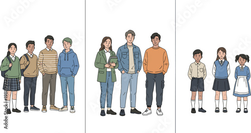 Schilderij op canvas Colorful vector illustration of age groups symbolizing education and life stages