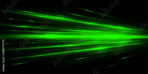 Dynamic streaks of neon green light illuminate a darkened canvas, creating a vibrant display of energy. Evoking a sense of high-speed motion and digital artistry.