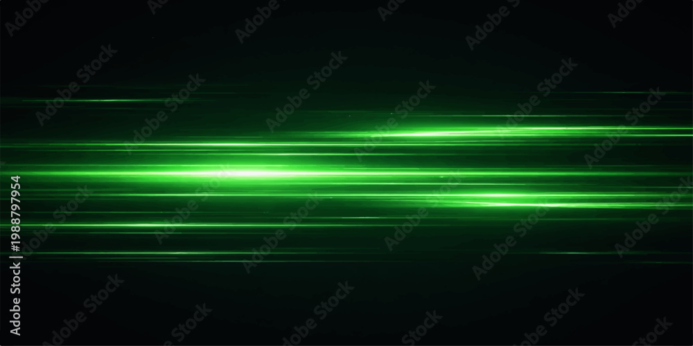 Ταπετσαρία Elegant streaks of vibrant green light gracefully streak across a dark backdrop