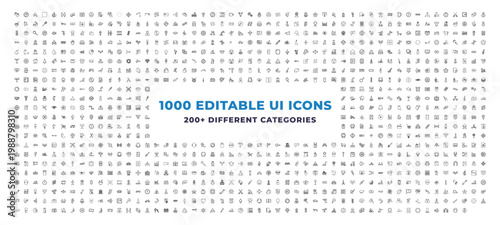 Mega Set of 1000 outline icons - hand craft, velocity, door key. editable vector for web and mobile ui. Multipurpose collection
