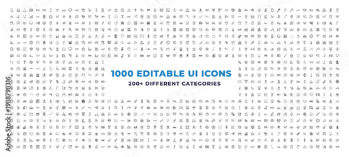 Mega Set of 1000 outline icons - time passing, data protection, bump. editable vector for web and mobile ui. Multipurpose collection