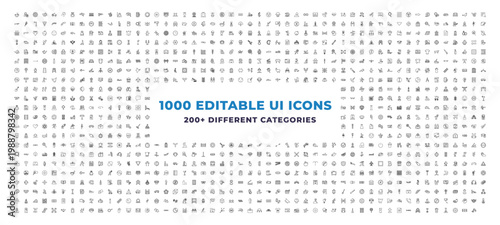 Mega Set of 1000 outline icons - spokes, crossroads, plus less. editable vector for web and mobile ui. Multipurpose collection