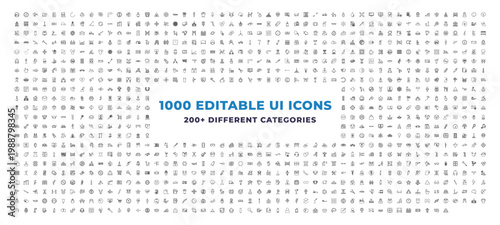 Mega Set of 1000 outline icons - finger prints, victory, first. editable vector for web and mobile ui. Multipurpose collection